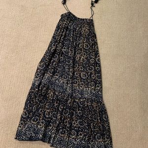 Ulla Johnson midi navy beach dress with tassel straps that tie